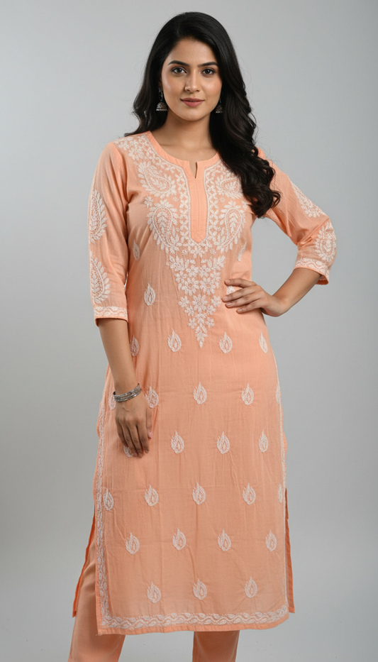 Chanderi Dyed Chikankari Kurti